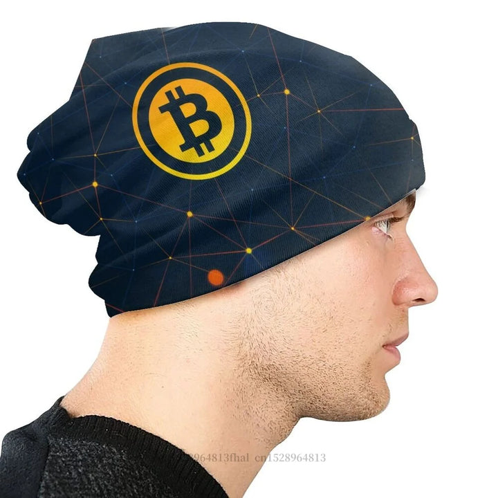 Luxury Bonnet Homme Winter Warm Knit Hat Bitcoin Cryptocurrency Skullies Beanies Caps Creative Fabric Hats