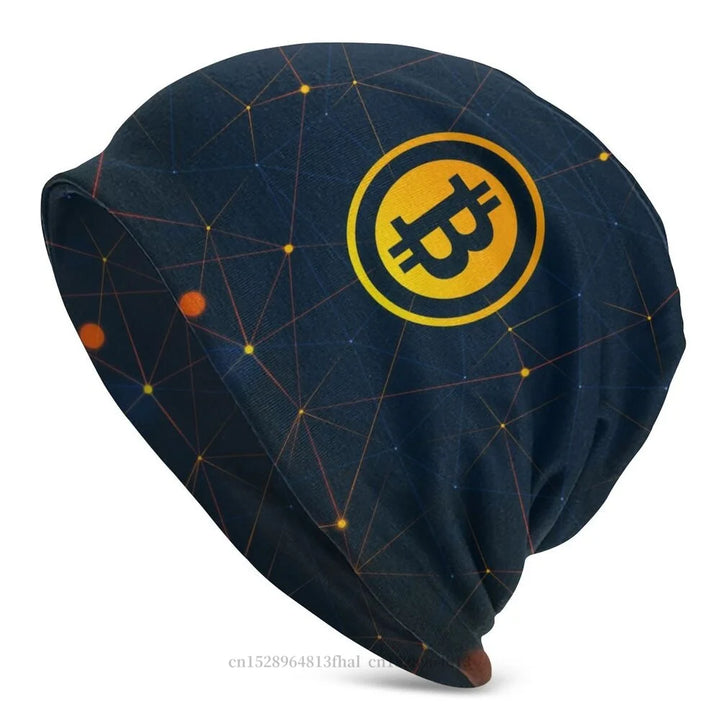 Luxury Bonnet Homme Winter Warm Knit Hat Bitcoin Cryptocurrency Skullies Beanies Caps Creative Fabric Hats