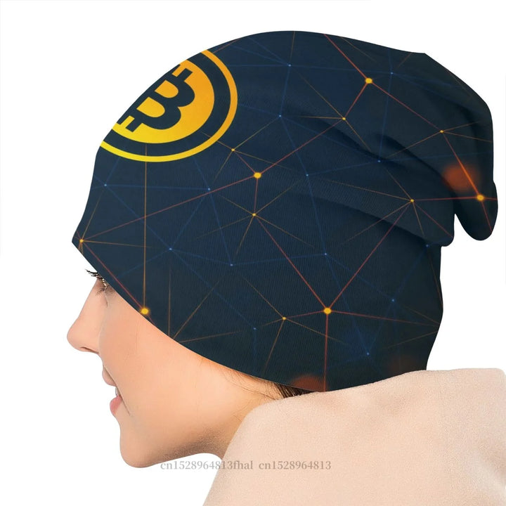 Luxury Bonnet Homme Winter Warm Knit Hat Bitcoin Cryptocurrency Skullies Beanies Caps Creative Fabric Hats