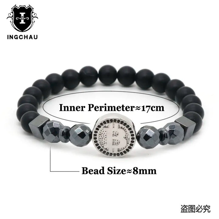 2019 Fashion Luxury Bitcoin Bracelet Men Black Hematite Stone Charm Bracelets For Men Best Friend Gift Pulseira Masculina BT-12