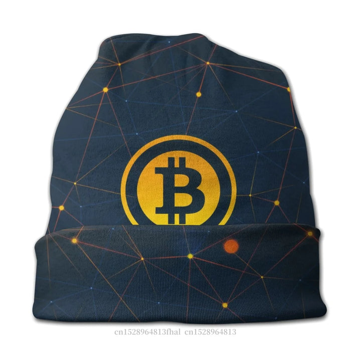 Luxury Bonnet Homme Winter Warm Knit Hat Bitcoin Cryptocurrency Skullies Beanies Caps Creative Fabric Hats