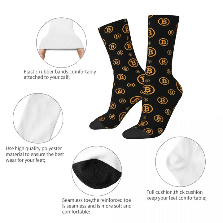 Hip Hop Vintage Bitcoin Logo Pattern Crazy Men's Socks Unisex Bitcoin Harajuku Pattern Printed Crew Sock Boys Gift