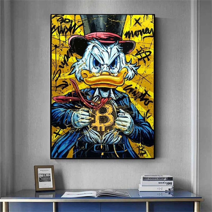 Bitcoin Money Crypto Rain Graffiti Canvas – Donald Duck Wall Art