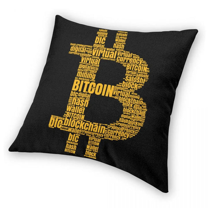 Bitcoin Logo Typography Pillowcase Soft Fabric Cushion Cover Decorative Throw Pillow Case Cover Car Zipper 40*40cm