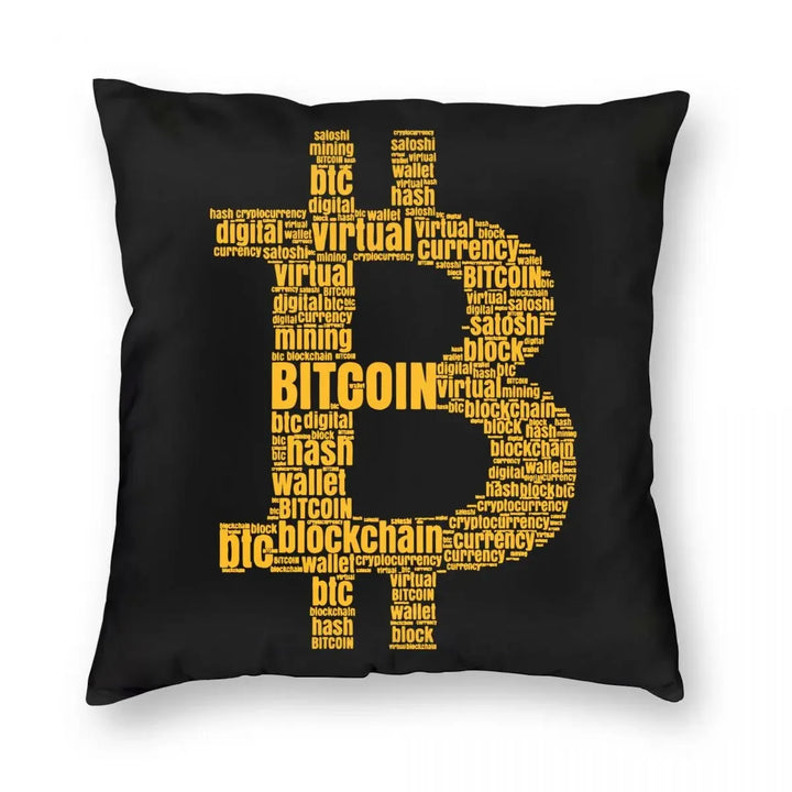 Bitcoin Logo Typography Pillowcase Soft Fabric Cushion Cover Decorative Throw Pillow Case Cover Car Zipper 40*40cm