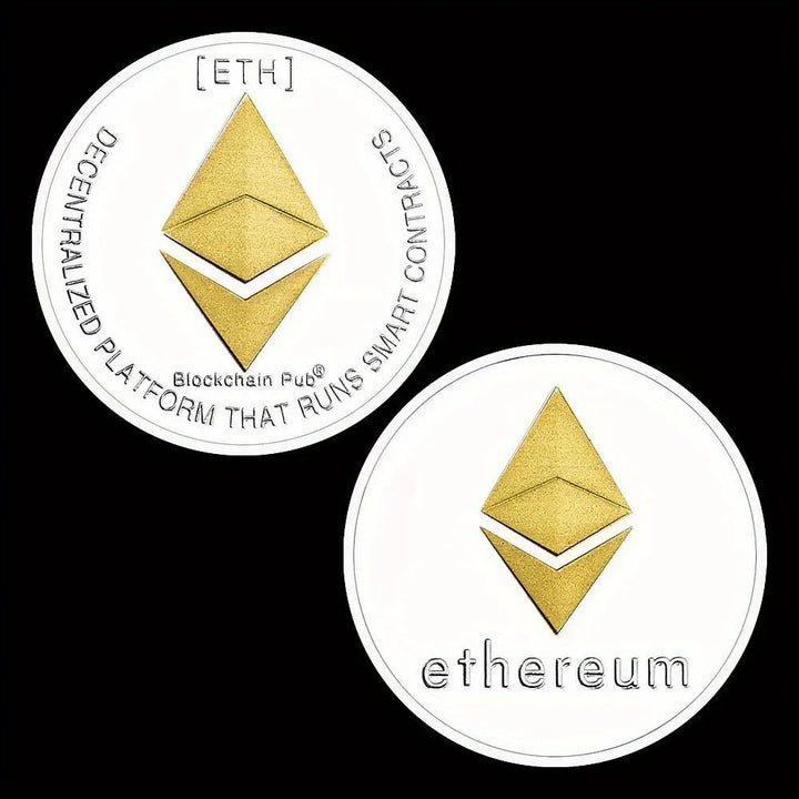 Ethereum Coin Souvenir Commemorative Silvery Plated Collectibles Coin Challenge Coin ETH Physical Cryptocurrency Crypto Coin