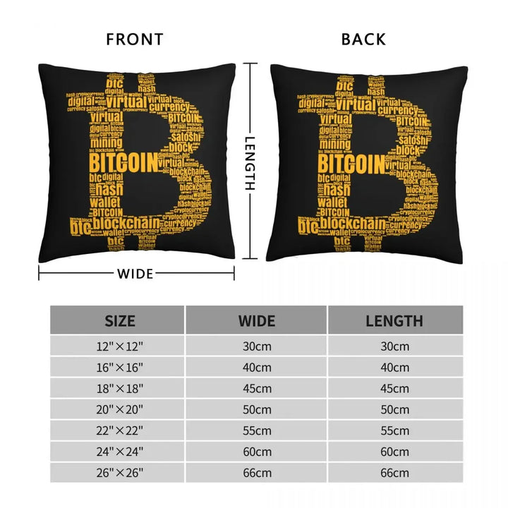 Bitcoin Logo Typography Pillowcase Soft Fabric Cushion Cover Decorative Throw Pillow Case Cover Car Zipper 40*40cm