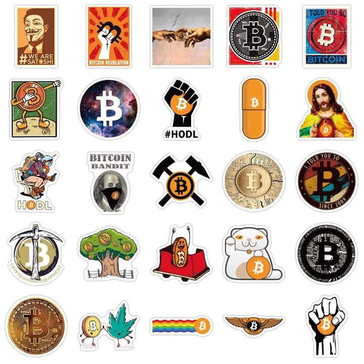 Bitcoin Waterproof Stickers – 10/30/50PCS Crypto-Themed PVC Decals for Laptops, Phones & More | Showcase Your Crypto Pride