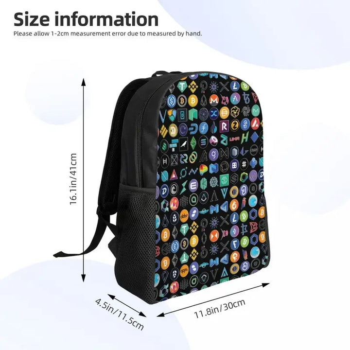 Customized Crypto Coins Altcoin Blockchain Logo Backpacks Women Men Fashion Bookbag for School College Bitcoin Ethereum Bags