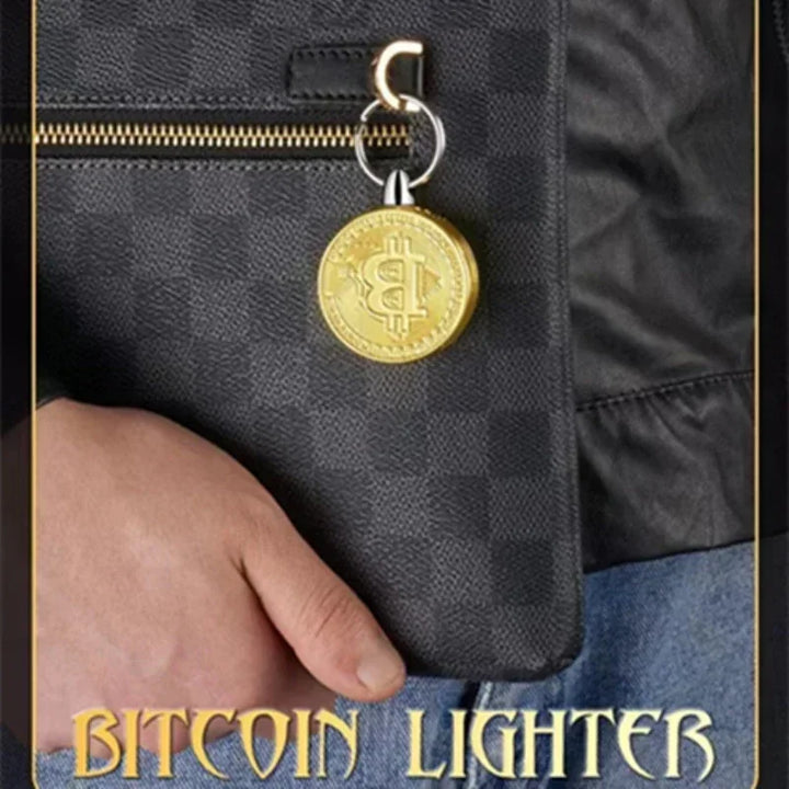 New Unique Pendant Creative Bitcoin Gold Coin Shape Open Flame Pendant Lighter Butane Gas Spot Commemorative Virtual Currency