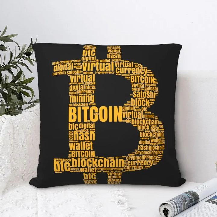 Bitcoin Logo Typography Pillowcase Soft Fabric Cushion Cover Decorative Throw Pillow Case Cover Car Zipper 40*40cm