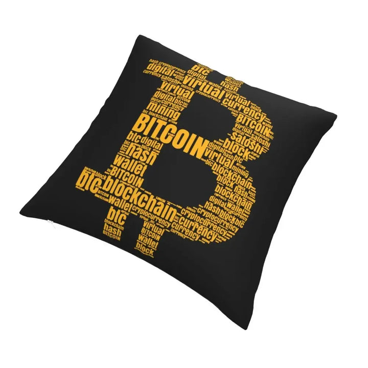 Bitcoin Logo Typography Pillowcase Soft Fabric Cushion Cover Decorative Throw Pillow Case Cover Car Zipper 40*40cm