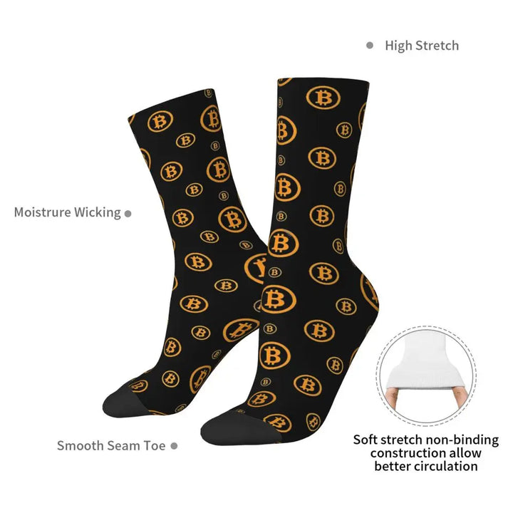 Hip Hop Vintage Bitcoin Logo Pattern Crazy Men's Socks Unisex Bitcoin Harajuku Pattern Printed Crew Sock Boys Gift