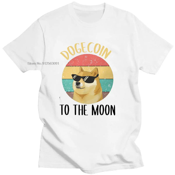 Harajuku Crewneck Men Tshirt Bitcoin Cryptocurrency Art Dogecoin To The Moon Classic T-shirt Vintage Men Cotton Breathable Tops