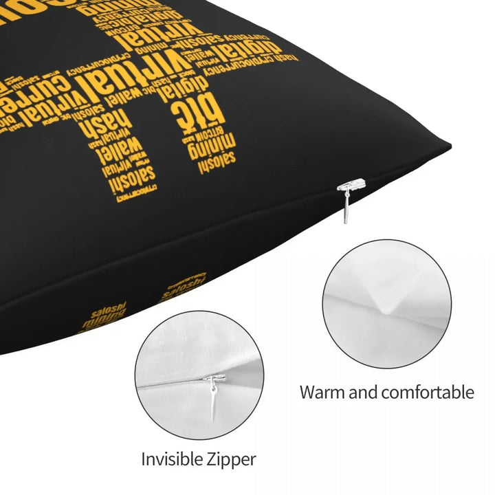 Bitcoin Logo Typography Pillowcase Soft Fabric Cushion Cover Decorative Throw Pillow Case Cover Car Zipper 40*40cm