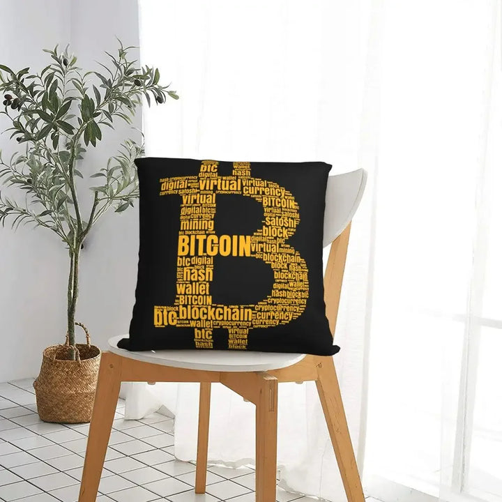 Bitcoin Logo Typography Pillowcase Soft Fabric Cushion Cover Decorative Throw Pillow Case Cover Car Zipper 40*40cm