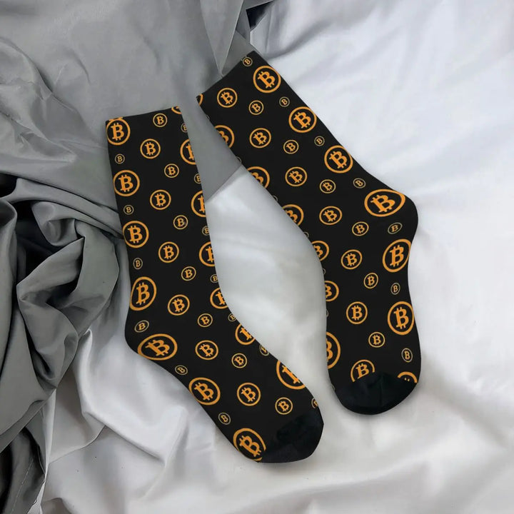 Hip Hop Vintage Bitcoin Logo Pattern Crazy Men's Socks Unisex Bitcoin Harajuku Pattern Printed Crew Sock Boys Gift