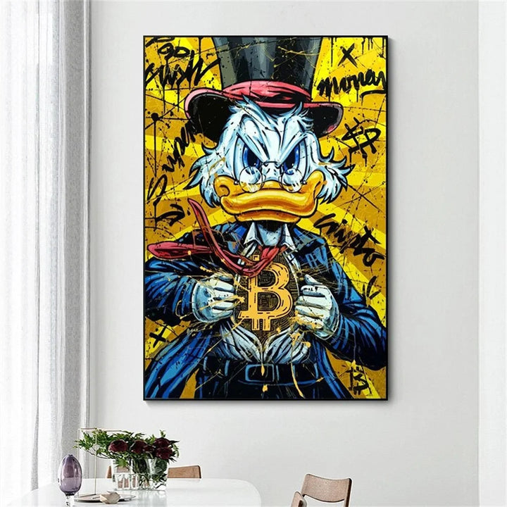 Bitcoin Money Crypto Rain Graffiti Canvas – Donald Duck Wall Art