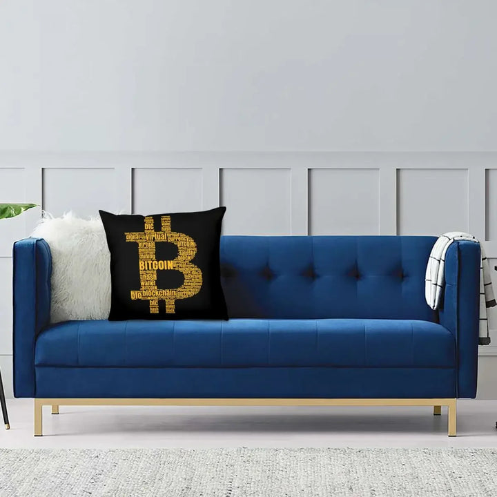 Bitcoin Logo Typography Pillowcase Soft Fabric Cushion Cover Decorative Throw Pillow Case Cover Car Zipper 40*40cm