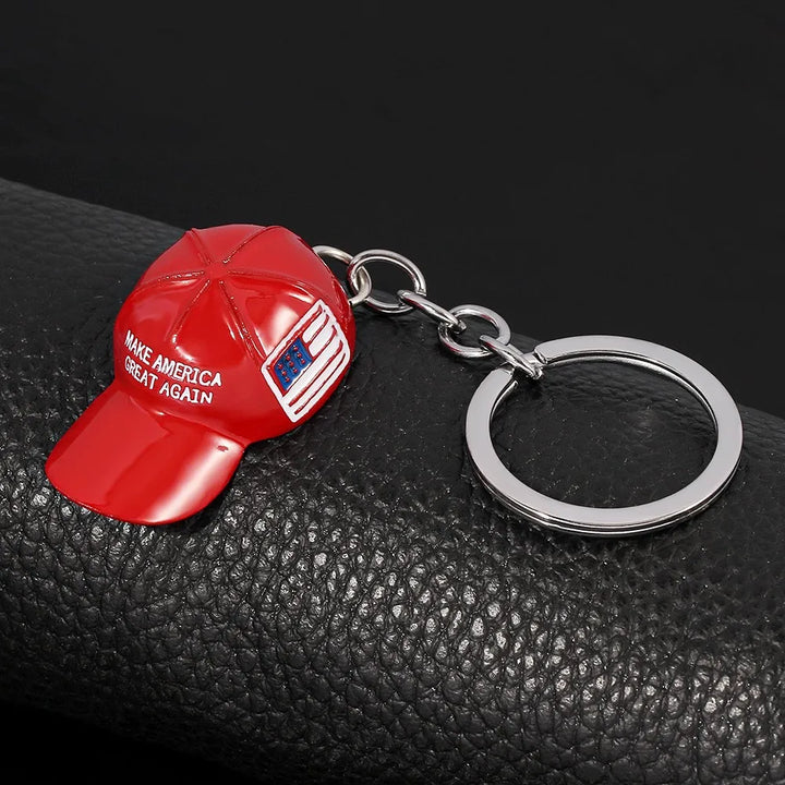 New Trump Red Hat Pendant Keychain American Flag Hat Make America Great Again Metal Key Chain For Men Cap Car Key Ring Jewelry