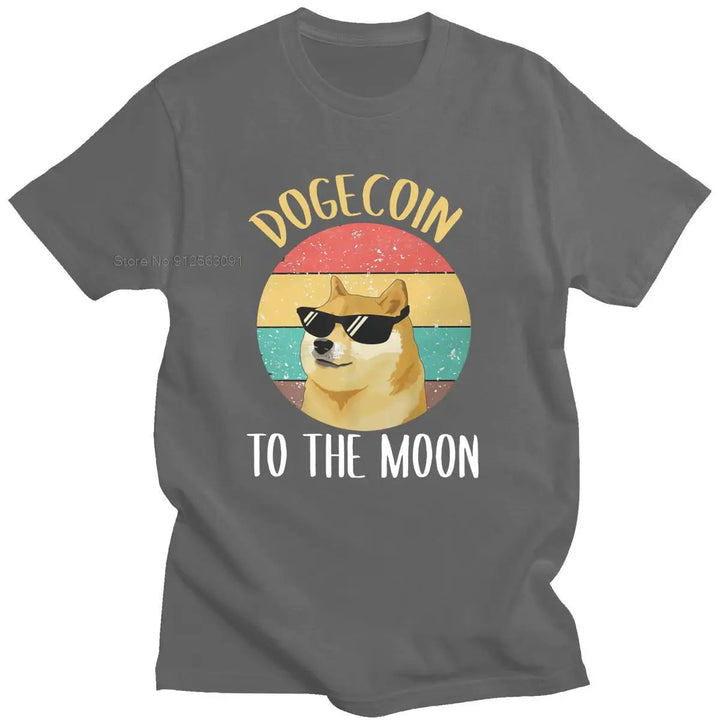 Harajuku Crewneck Men Tshirt Bitcoin Cryptocurrency Art Dogecoin To The Moon Classic T-shirt Vintage Men Cotton Breathable Tops