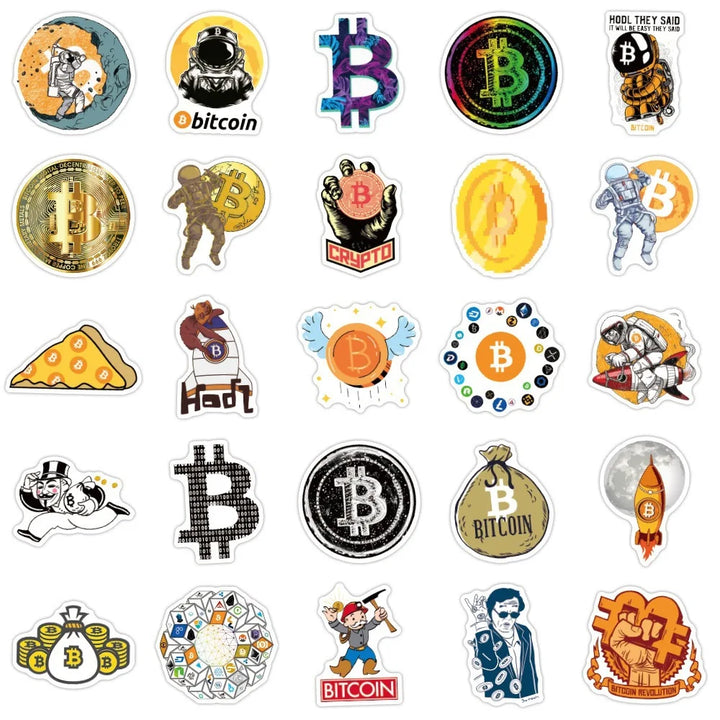 Bitcoin Waterproof Stickers – 10/30/50PCS Crypto-Themed PVC Decals for Laptops, Phones & More | Showcase Your Crypto Pride