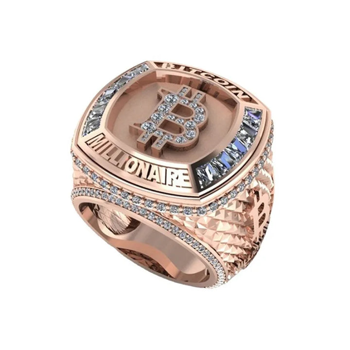 Men Women Luxury Bitcoin Commemorative Ring Creative Metal Punk Hip Hop Rock Trend Men's Ring Party Light Luxury Jewelry Gifts