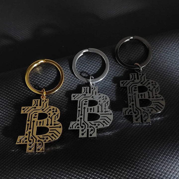 New Newest Bitcoin Keychain Gold Color Silver Color Music Band Keyring Pendant Women and Men Jewelry Collection Gift