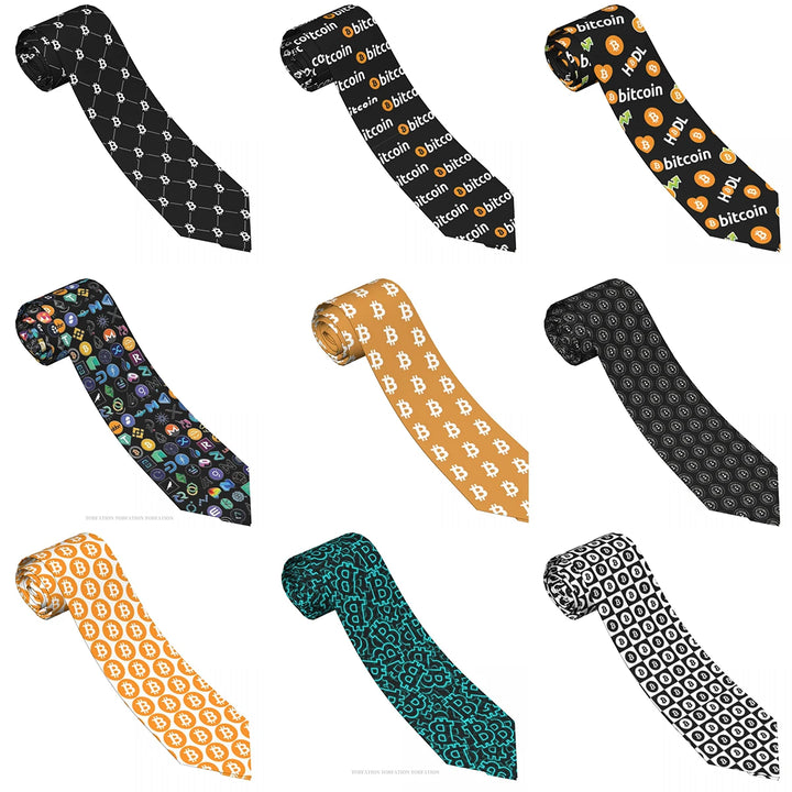 Bitcoin Pattern1 Classic Men's Printed Polyester 8cm Width Necktie Cosplay Party Accessory