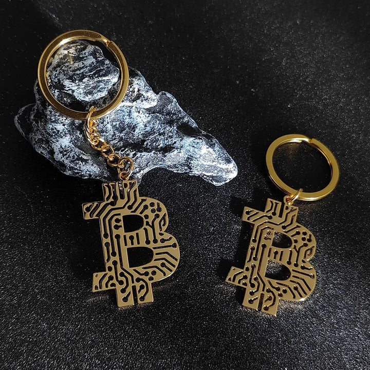 New Newest Bitcoin Keychain Gold Color Silver Color Music Band Keyring Pendant Women and Men Jewelry Collection Gift