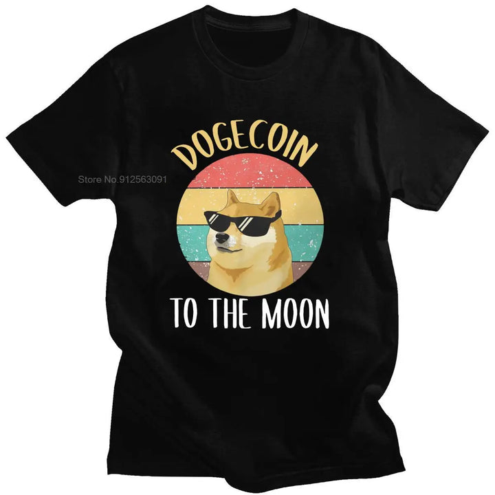 Harajuku Crewneck Men Tshirt Bitcoin Cryptocurrency Art Dogecoin To The Moon Classic T-shirt Vintage Men Cotton Breathable Tops