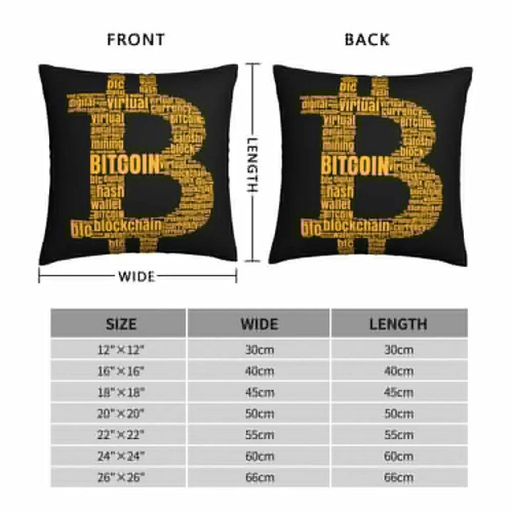 Bitcoin Logo Typography Pillowcase Soft Fabric Cushion Cover Decorative Throw Pillow Case Cover Car Zipper 40*40cm