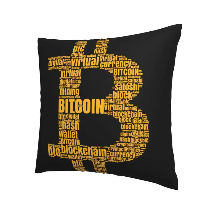 Bitcoin Logo Typography Pillowcase Soft Fabric Cushion Cover Decorative Throw Pillow Case Cover Car Zipper 40*40cm