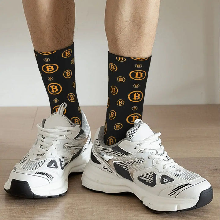 Hip Hop Vintage Bitcoin Logo Pattern Crazy Men's Socks Unisex Bitcoin Harajuku Pattern Printed Crew Sock Boys Gift