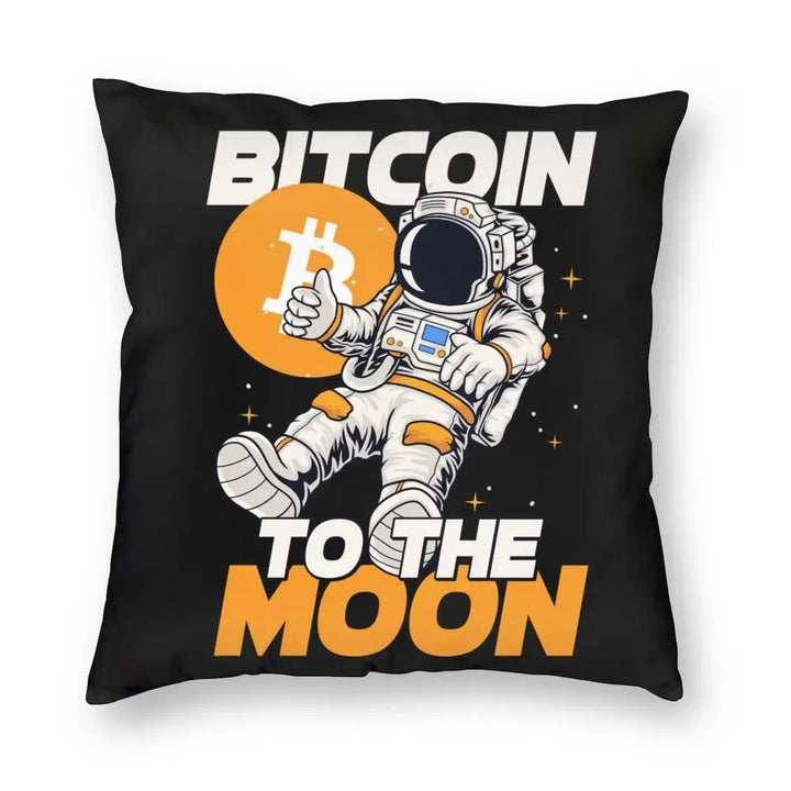 Bitcoin To The Moon Cushion Cover Polyester Astronaut Cryptocurrency BTC Throw Pillow for Sofa Car Square Pillowcase Decoration