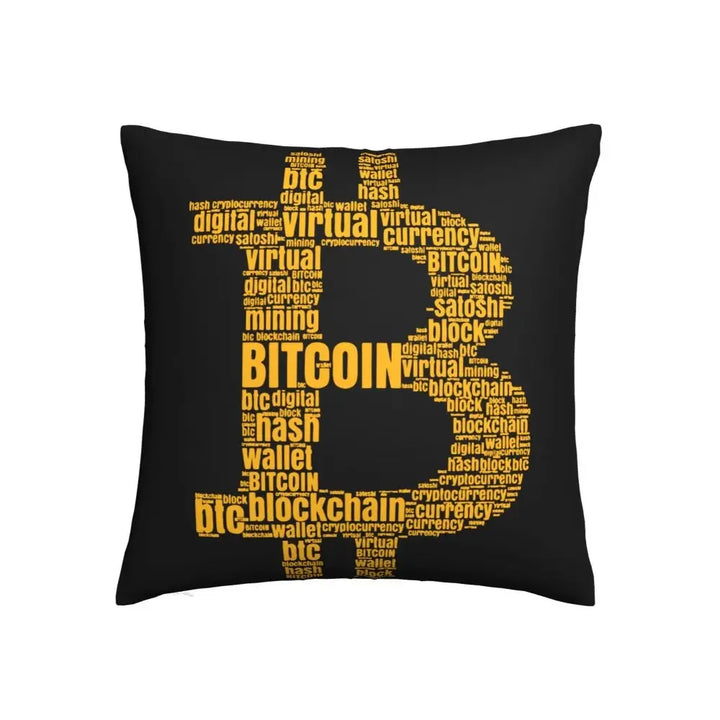 Bitcoin Logo Typography Pillowcase Soft Fabric Cushion Cover Decorative Throw Pillow Case Cover Car Zipper 40*40cm