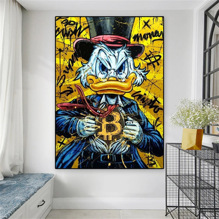 Bitcoin Money Crypto Rain Graffiti Canvas – Donald Duck Wall Art