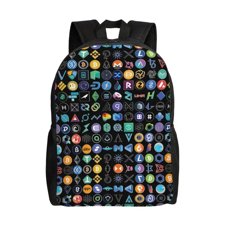 Customized Crypto Coins Altcoin Blockchain Logo Backpacks Women Men Fashion Bookbag for School College Bitcoin Ethereum Bags