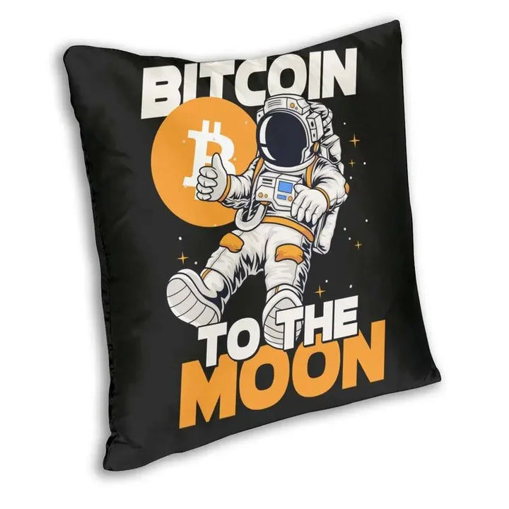 Bitcoin To The Moon Cushion Cover Polyester Astronaut Cryptocurrency BTC Throw Pillow for Sofa Car Square Pillowcase Decoration