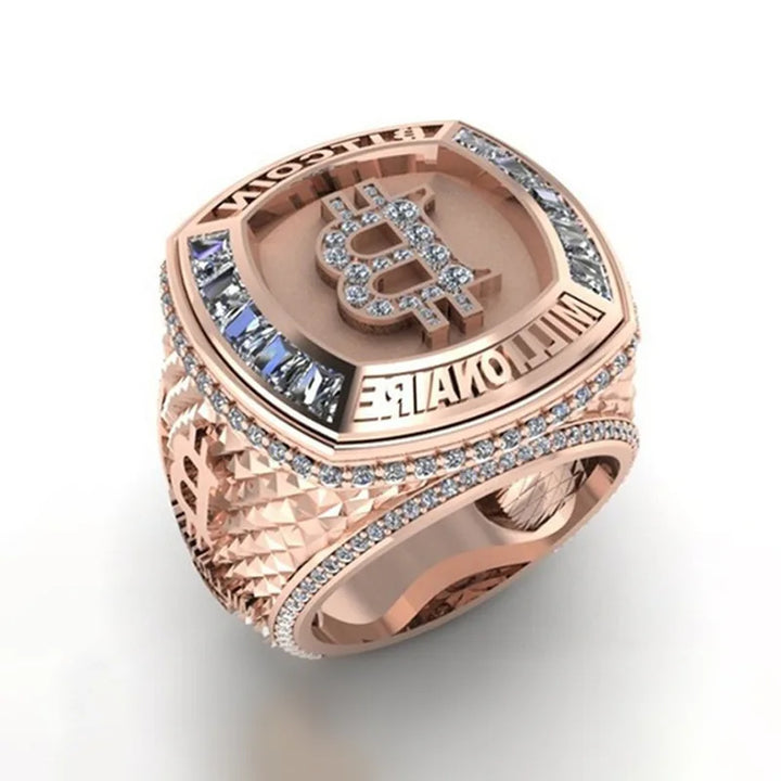 Men Women Luxury Bitcoin Commemorative Ring Creative Metal Punk Hip Hop Rock Trend Men's Ring Party Light Luxury Jewelry Gifts