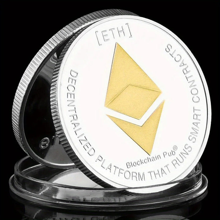 Ethereum Coin Souvenir Commemorative Silvery Plated Collectibles Coin Challenge Coin ETH Physical Cryptocurrency Crypto Coin