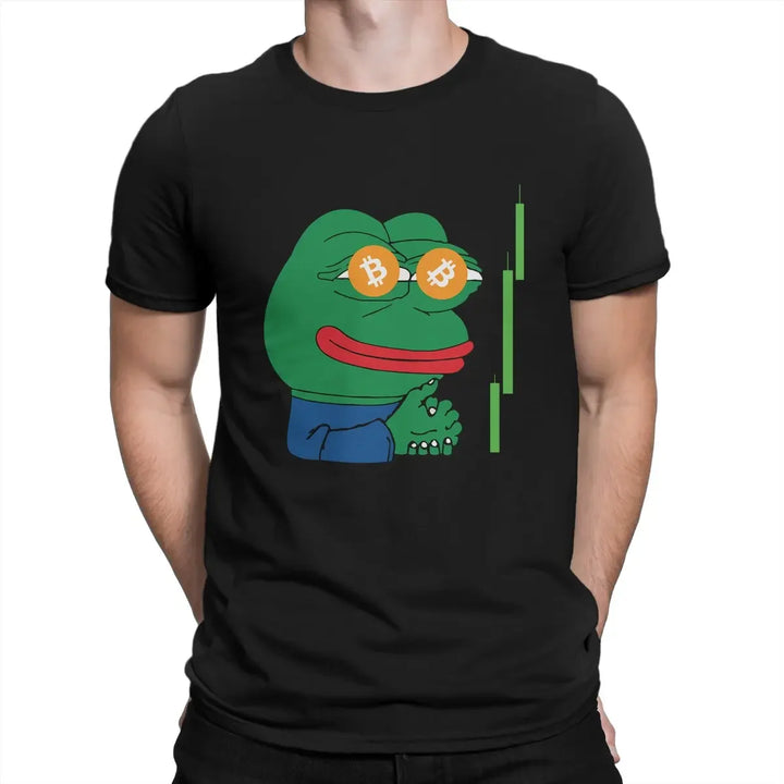 Pepe Frog Animal TShirt for Men Bitcoin Crypto Humor Summer Sweatshirts T Shirt High Quality Trendy Loose