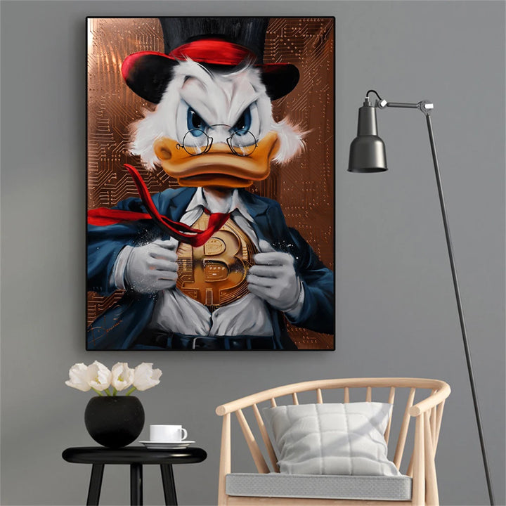 Bitcoin Money Crypto Rain Graffiti Canvas – Donald Duck Wall Art