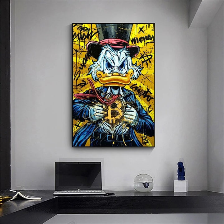 Bitcoin Money Crypto Rain Graffiti Canvas – Donald Duck Wall Art