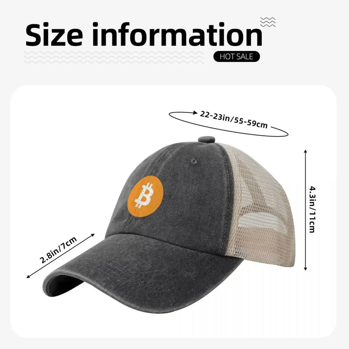 Bitcoin Logo Hat Bitcoin Cryptocurrency Crypto Cowboy Mesh Baseball Cap Golf fishing hat Sports Cap Women's Beach Visor Men's